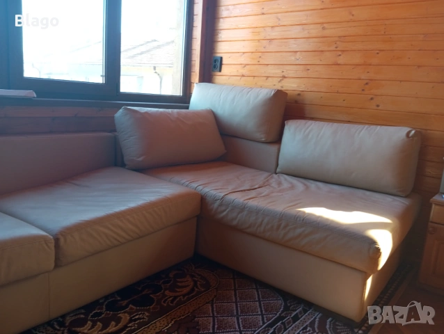 естествена кожа ъглова холна секция с легло, снимка 2 - Дивани и мека мебел - 53694180