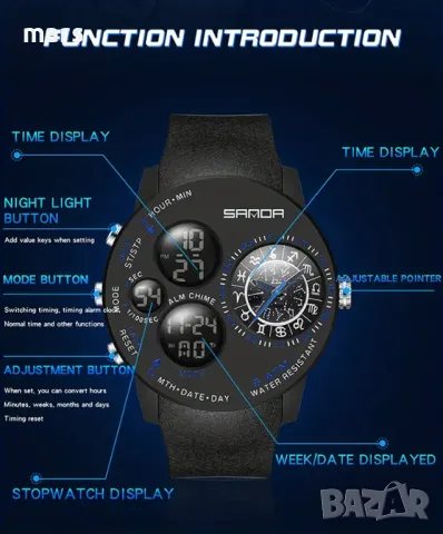 мултифункционален кварцов часовник - 47мм. , снимка 2 - Мъжки - 50160104