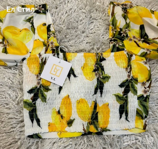 💎Дамски комплект с лимони🍋 🍋Вградени подплънки 🍋Универсален размер, снимка 5 - Комплекти - 54055686