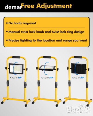 Lightasea 100W LED работна лампа, 10000LM с метална телескопична H стойка, IP66, снимка 5 - Други - 46174577