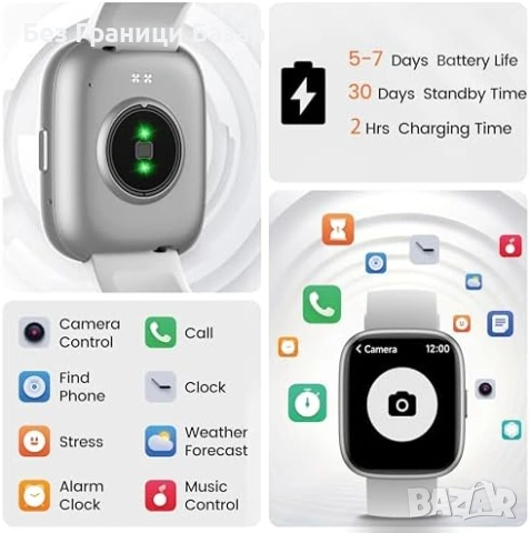 Нов Смарт часовник за Android/iOS, Alexa, нотификации, батерия 7 дни, IP68, снимка 5 - Смарт гривни - 53522611