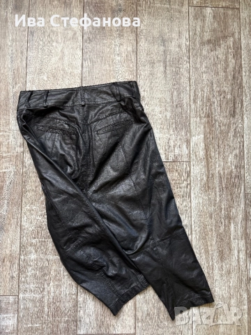 Черен с етикета модерен  кожен висока талия естествена кожа панталон тип потур потури , снимка 3 - Панталони - 52629625