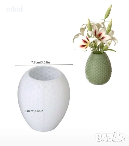 3d издължена тумбеста ваза с геометричен релеф люспи силиконов молд форма смола фондан гипс декор, снимка 4 - Форми - 51065966