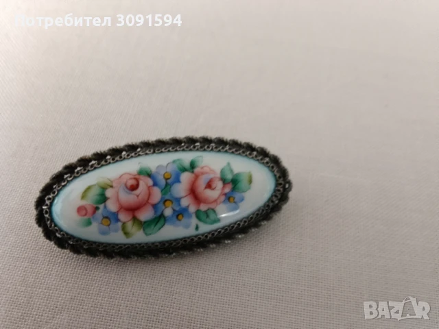 Страхотна антикварна колекционерска руска порцеланова брошка със филигран , снимка 3 - Антикварни и старинни предмети - 51267011