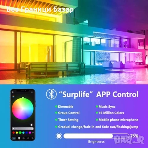 Нова Димируема RGB LED лампа 28W IP67 за фасада, двор и парти с app, музикална синхронизация, снимка 2 - Лед осветление - 54092802