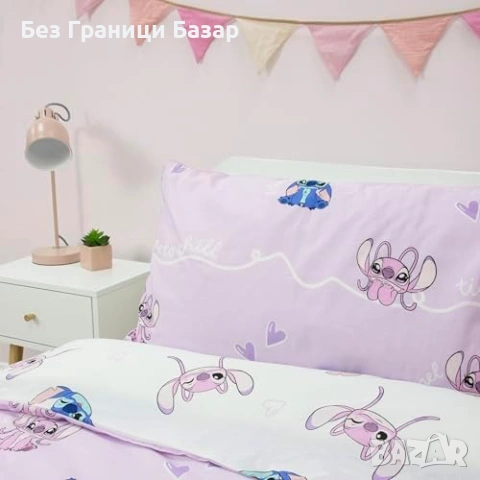 Нов двулицев спален комплект единичен с калъфка за детска стая с Disney Lilo Stitch Стич герой, снимка 6 - Спално бельо - 54101453