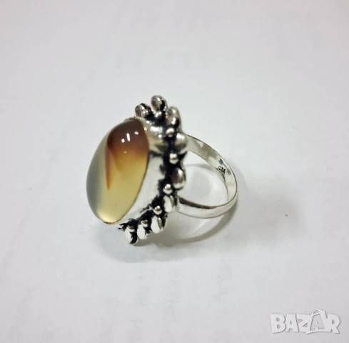 Сребърен пръстен с естествен монтански ахат, Размер 56, снимка 6 - Пръстени - 18438842