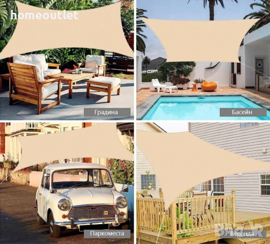 Водоустойчива тента с 95% UV защита, комплект с крепежни елементи, размер 3х4м - цвят крем / сиво, снимка 8 - Огради и мрежи - 54146983