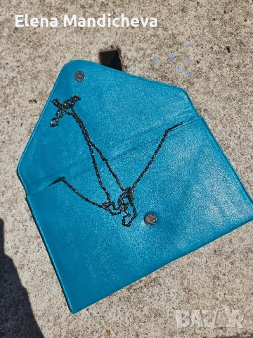 8лв Чанта клъч тюркоазен цвят с блестящ череп Филип Плейн Philipp Plein модел, снимка 6 - Чанти - 50706285