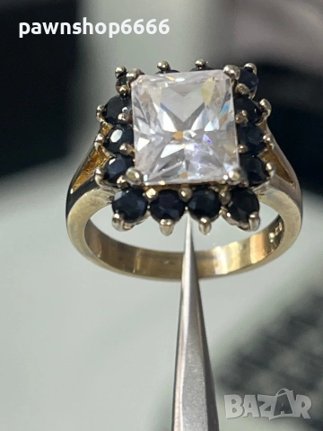 Сребърен пръстен с позлата проба 925 тегло 6.86 гр. и CZ, снимка 11 - Пръстени - 53188906