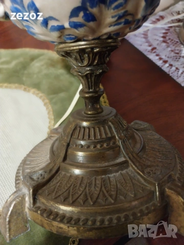 Настолна лампа-месинг и порцелан, снимка 4 - Настолни лампи - 53962560