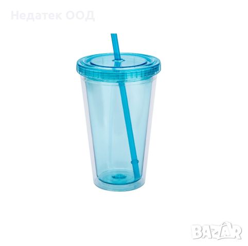 Чаша за свежи напитки, прозрачна, синя, 500мл