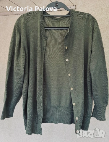 Скъпа жилетка от плетен мерсеризиран памук цвят olive, 42р-р