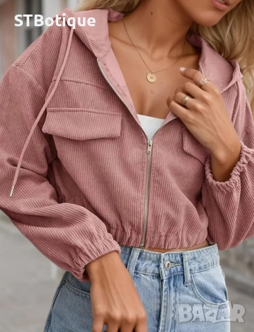 🌸 Дамско късо яке с качулка – Овърсайз блейзър, розово 🌸 Марка: STTBoutique, снимка 5 - Якета - 51938419