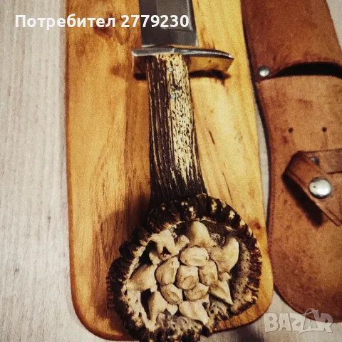 Ловен масивен нож с изобразен Бухал и Еделвайс  , снимка 5 - Ножове - 49863104