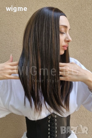 Дълга тъмнокестенява перука с лента Фелисия, снимка 7 - Аксесоари за коса - 51443735
