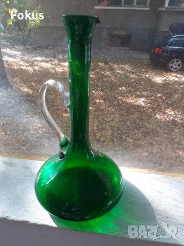Невероятна голяма зелена кана гарафа декантер, снимка 3 - Антикварни и старинни предмети - 51169425