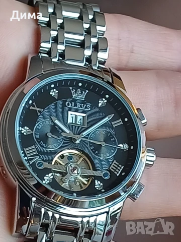 Olevs Автоматичен Мъжки Часовник, Хронограф,Скелет,HDСветещ,3 АТМ, Прозрачен гръб, Мултифункциионал, снимка 3 - Мъжки - 51067503
