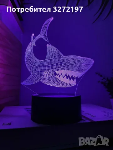 Холограмна 3D LED лампа Акула,RGB Седемцветен Интелигентен Контрол,USB/батерия, снимка 5 - Настолни лампи - 49485562