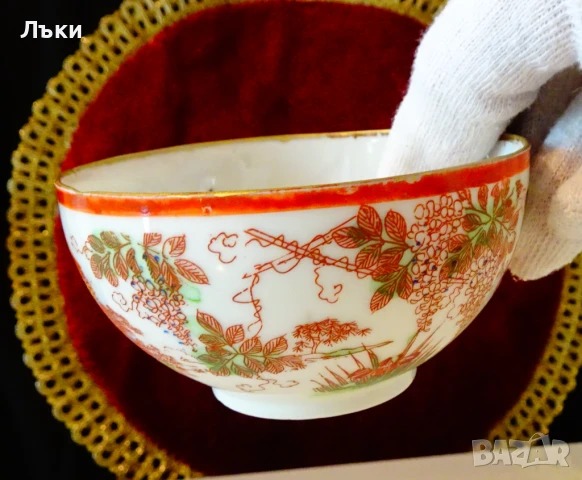 Чаша японски костен порцелан Фукагава. , снимка 3 - Антикварни и старинни предмети - 51253474