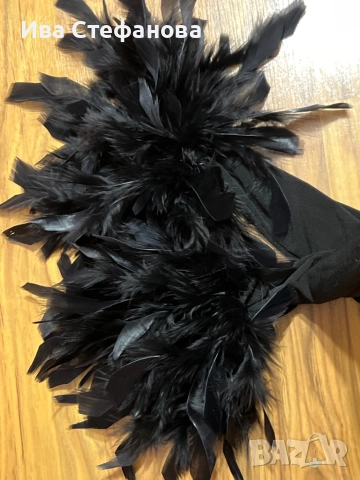 Черно еластично парти коктейлно официално поло топ естествени пера универсален размер, снимка 6 - Корсети, бюстиета, топове - 51953679