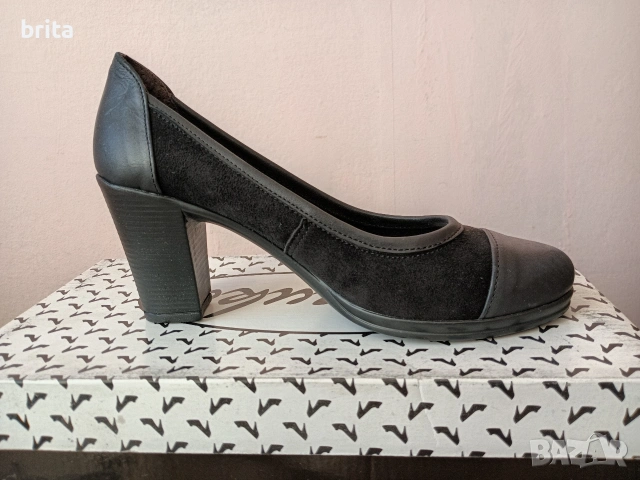 Нови! №37 Обувки Ест Велур и Кожа Ток , снимка 5 - Дамски обувки на ток - 53043160