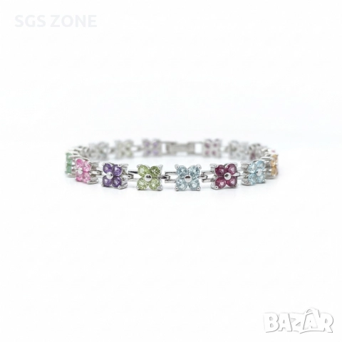 Нежна гривна с цветя от сребро с естествен топаз, аметист, перидот, цитрин, снимка 3 - Гривни - 52688944