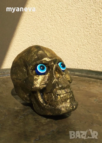Златен череп, статуетка за декорация., снимка 7 - Статуетки - 50918839