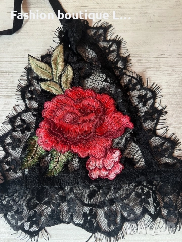 Ново черно дантелено бюстие с червени бродирани цветя с регулиращи се презрамки S , M , L , XL разме, снимка 3 - Бельо - 52197165