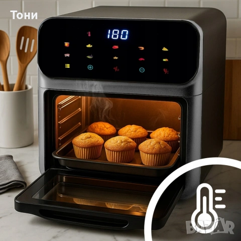 Еър фрайър и фурна 2-в-1 , XXL Капацитет 12L, 1350W, 10 Програми, LED Тъч дисплей, снимка 4 - Печки, фурни - 53772061