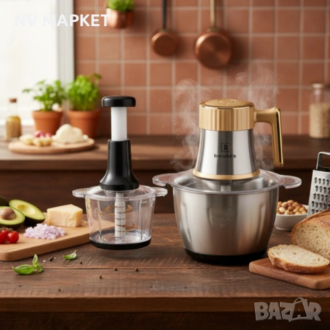 Чопър многофункционален Beyers BH-2880 ПОДАРЪК Ръчен чопър,3L стъклена купа, снимка 2 - Чопъри и пасатори - 53840158