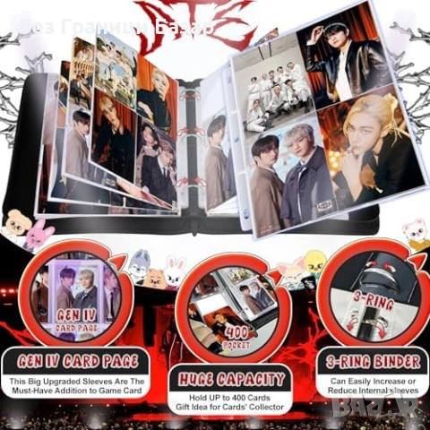 Нов Класьор органайзер Албум за фотокарти Stray Kids SKZOO 400 джоба с цип, снимка 5 - Колекции - 54068993