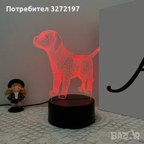 Холограмна 3D LED лампа Лабрадор,RGB Седемцветен Интелигентен Контрол,USB, снимка 6 - Настолни лампи - 49492953