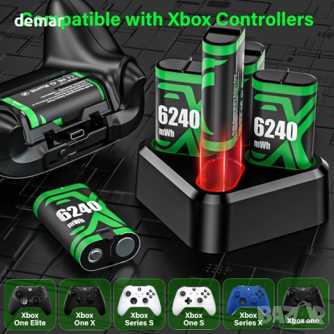 ZRZLMVP Батериен пакет за Xbox контролер - 4x6240mWh батерии и зарядно, снимка 2 - Аксесоари - 51717584