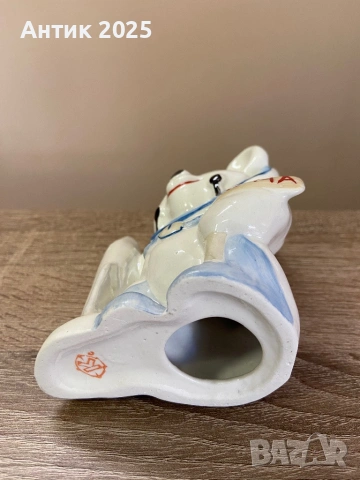 Порцеланова статуетка „Олимпийското мече – космонавт с ракета и табелка „ЛУНА““ — Коростен, винтидж, снимка 3 - Антикварни и старинни предмети - 53238916