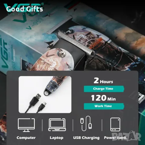 Машинка за подстригване VGR V-953 – Безжична, USB зареждане, Професионално оформление, снимка 4 - Машинки за подстригване - 50390249