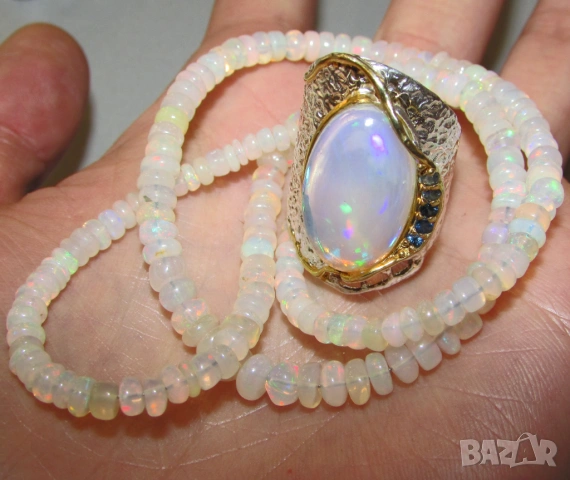 925 прекрасен сребърен пръстен с опал, снимка 8 - Пръстени - 54039677