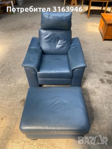 Луксозен холов комплект –80/те естествена кожа в тъмносин цвят, снимка 4 - Дивани и мека мебел - 51718804