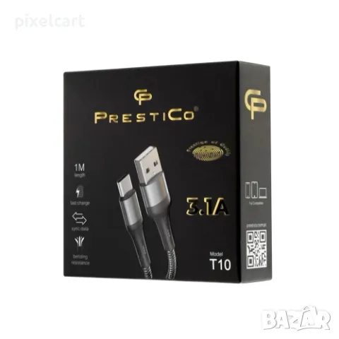 Кабел PRESTICO T10 от USB към TYPE C, 3.1A, Черен, снимка 2 - Кабели и адаптери - 48002847