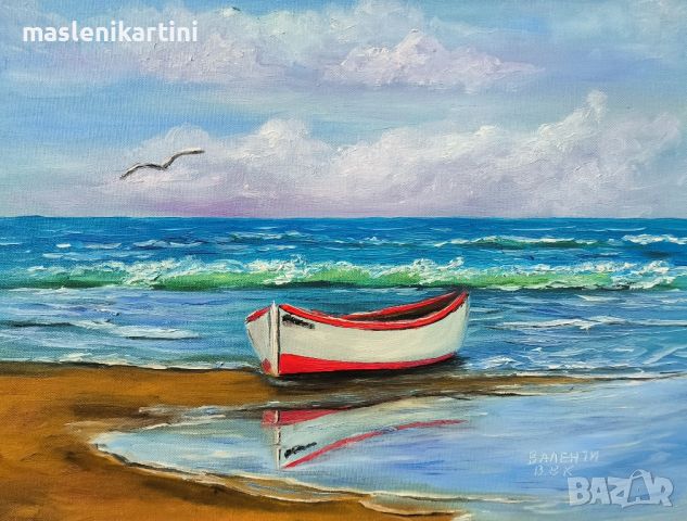 Лодка и море маслена картина , снимка 1 - Картини - 46367543