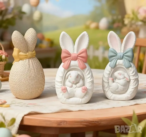 Силиконов молд заек с яйце с панделка два вида , снимка 2 - Форми - 52529770