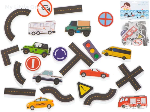 Комплект меки играчки за баня с коли