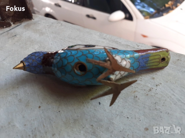 Пиленце клоазоне бронз клетъчен емайл, снимка 4 - Антикварни и старинни предмети - 53294471