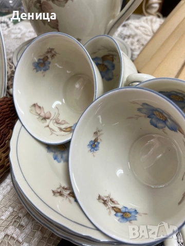 Schumann и любима декорация💙 Слонова кост, двоен син кант, а помежду им нежен релеф , снимка 4 - Сервизи - 51638056