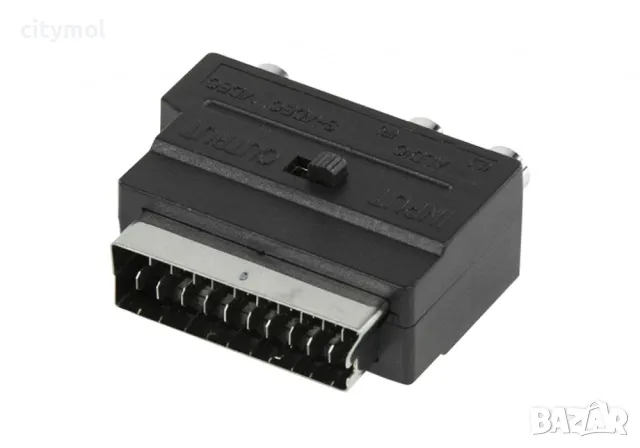 SCART адаптер, Scart male (21-pin) към 3x RCA female + S-Video, IN/OUT, снимка 2 - Кабели и адаптери - 47149924