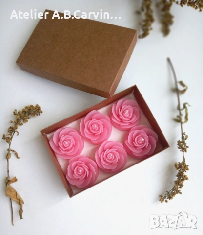 Комплект от 6 ароматни чаени свещички розички,за подарък или за дома, снимка 8 - Декорация за дома - 53619729