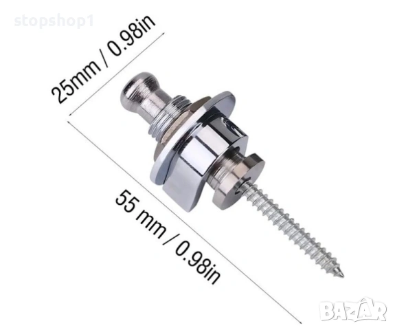 Комплект от 2 ключалки за каишка за китара, неплъзгащи се бутони, система за поддържане на каишка, снимка 4 - Китари - 53998513