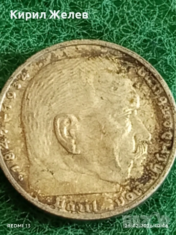 Сребърна монета 2 райхсмарки 1938г. Германия Трети Райх с Свастика за КОЛЕКЦИОНЕРИ 27986, снимка 10 - Нумизматика и бонистика - 53615260