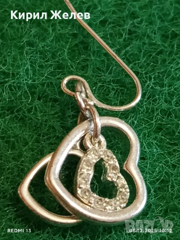Елегантна сребърна обеца във формата на сърце с инкрустирани кристали 40017, снимка 2 - Обеци - 52686292