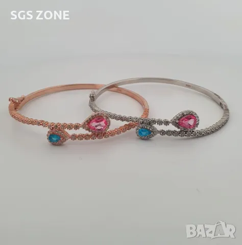 Масивна Сребърна Гривна с Розов или Син Топаз, снимка 3 - Гривни - 49916668